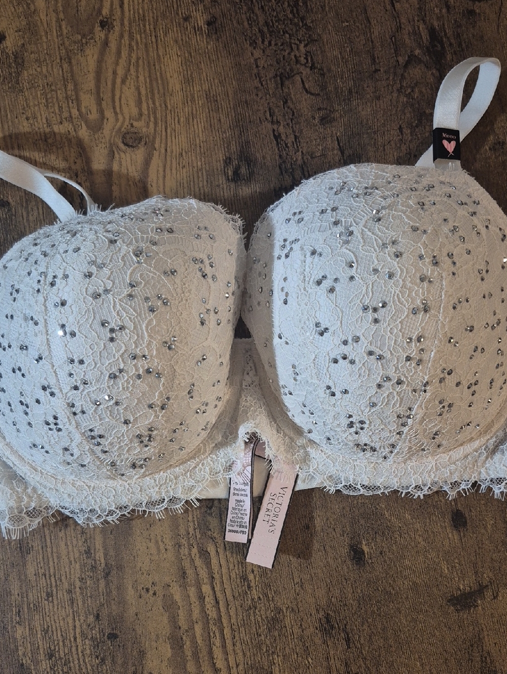 Victoria's Secret White Lace Sequin Push-Up Bra